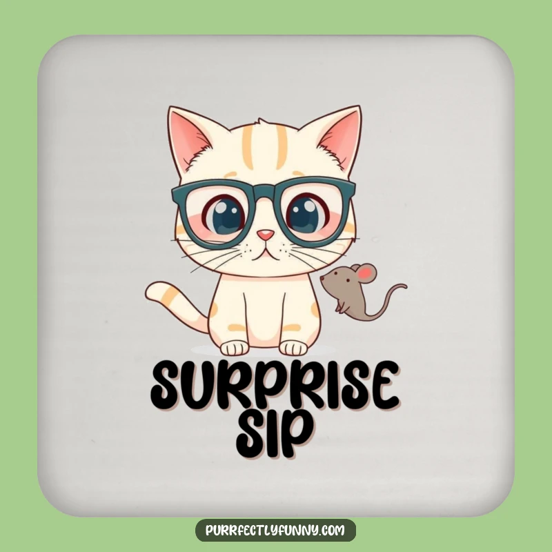 Funny Coaster: Surprised Cat in Glasses - Protect Surfaces with Humor!