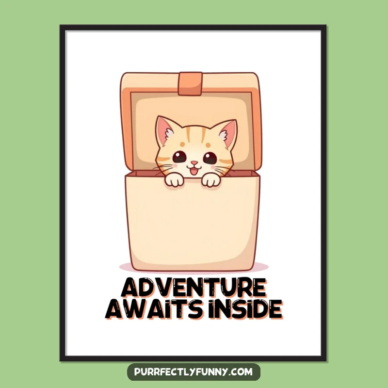 Funny Poster: Excited Cat Peeks from Gift Box - Whimsical Wall Art!
