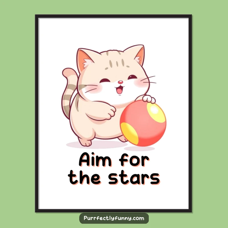 Funny Plump Cat Ball Chase Poster: Vibrant Wall Art for a Touch of Playful Humor