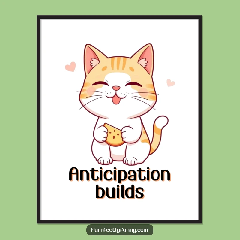 Funny Anticipation Cat Poster: Snack Time - Wall Art Funny Gift!