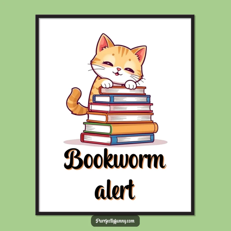 Funny Cat Book Balance Poster - Whimsical Wall Art for Literary Minds