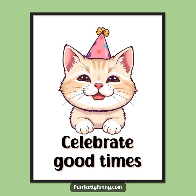 Funny Party Cat Poster - Tilted Hat Art, Decor Gift