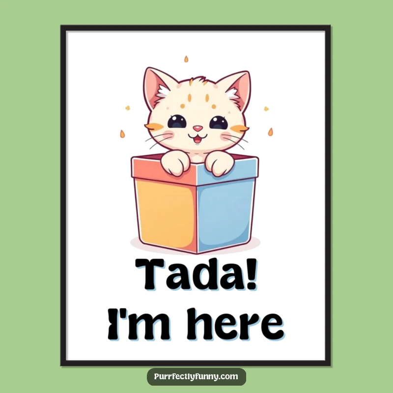 Funny Cat Gift Box Poster: Bursting Joy Art, Hilarious Decor Gift
