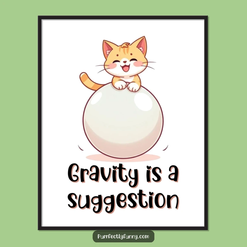Funny Cat on Bouncy Ball Poster: Hilarious Wall Art and Memorable Cat Gift