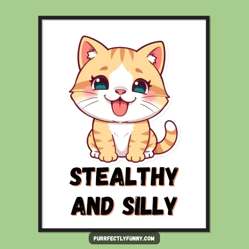 Funny Cat Pouncing Poster - Tongue Out Wall Art for Playful Homes!