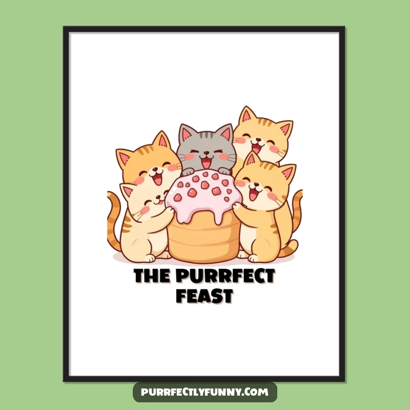 Funny Cat Treat Party Poster: Adorable Feline Feast for Your Walls