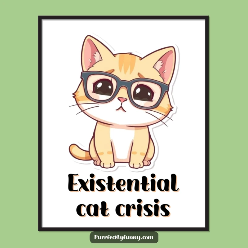 Funny Confused Cat Poster: Hilarious Bewildered Feline Art Print for Relatable Spaces