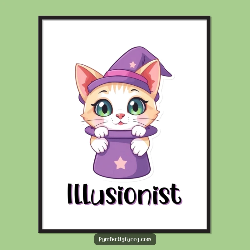 Funny Curious Cat Magic Hat Poster: Whimsical Wall Art for Dreamers