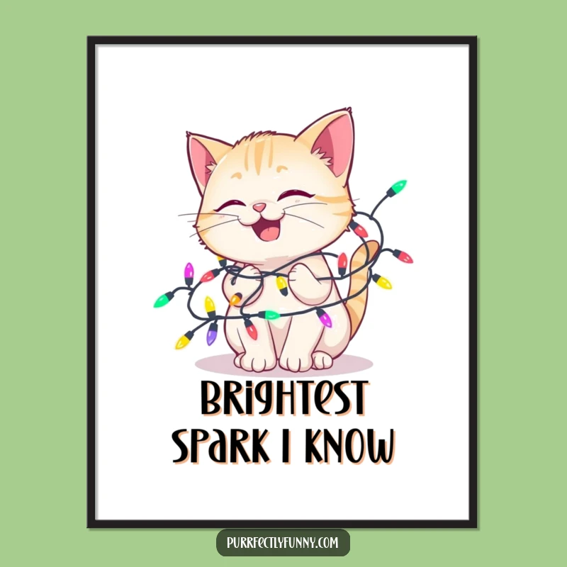 Funny Delighted Cat Lights Poster: Festive Art, Hilarious Wall Decor Gift