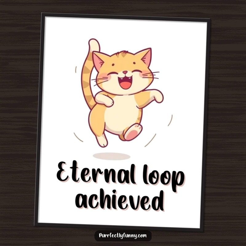 Funny cat poster, cat chasing its tail in a dizzy loop, humorous and joyful artwork, perfect funny gift for decor.