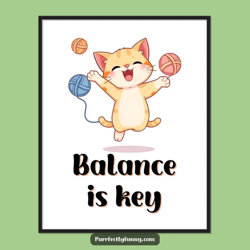 Funny Juggling Cat Poster - Energetic Yarn Art, Decor Gift