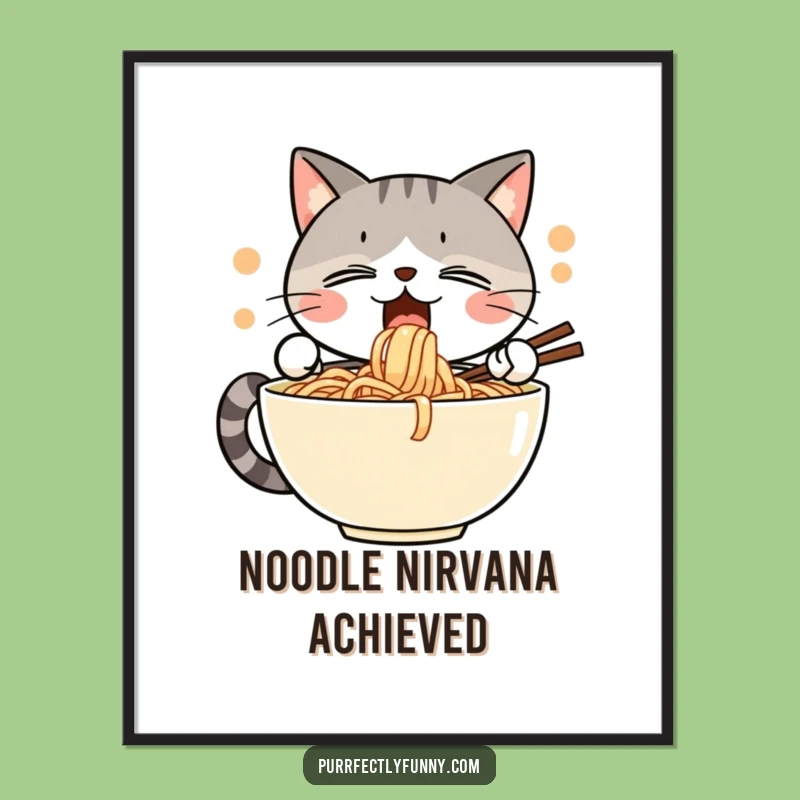 Funny Noodle Cat Slurp Poster: Wall Art for Food Lovers and Feline Enthusiasts Gift