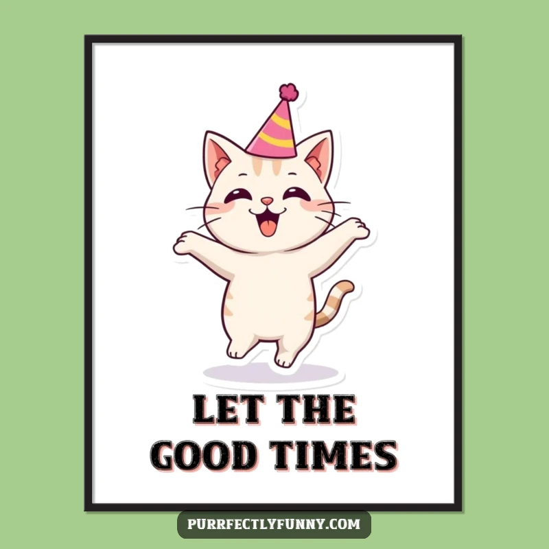 Funny Party Cat Poster - Vibrant Wall Art for Festive Feline Fans