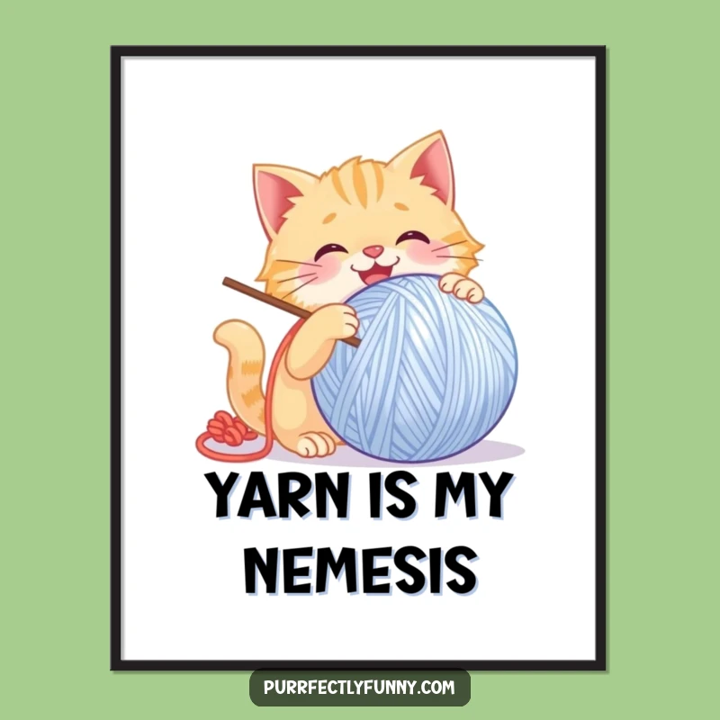 Funny Playful Cat Poster: Giant Yarn Ball Fun for Your Wall