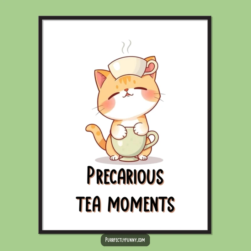 Funny Teacup Cat Fail Poster: Hilarious Wall Art for a Touch of Comical Decor