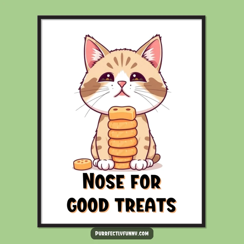 Funny Treat Balance Cat Poster: Whimsical Art & Gift Idea