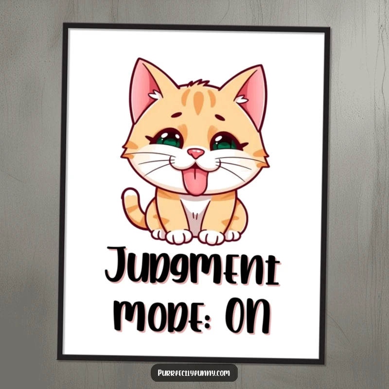 Funny cat character with a hilarious face and tongue sticking out, as amusing wall art.