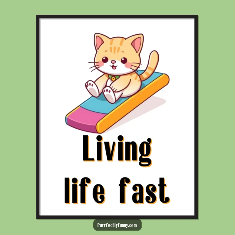 Funny Cat Ramp Slide Poster - Vibrant Wall Art for Playful Vibes!