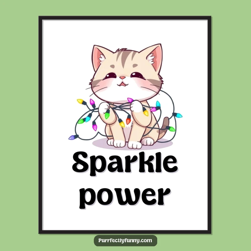 Funny Cat Lights Poster: Hilarious Wall Art for Holiday Decor