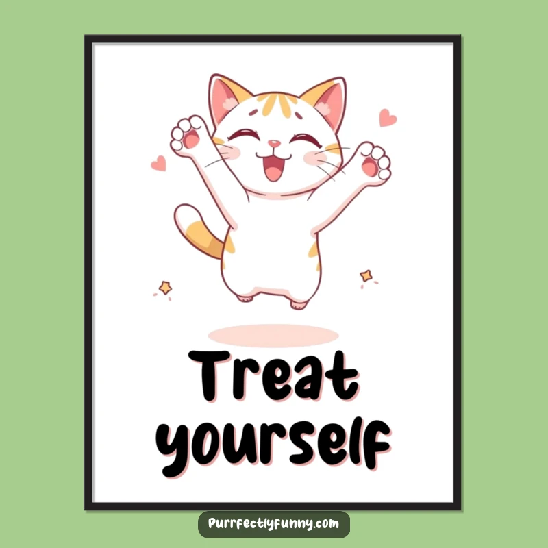 Funny Leaping Cat Poster: Imagined Treat Chase - Wall Art Funny Gift!