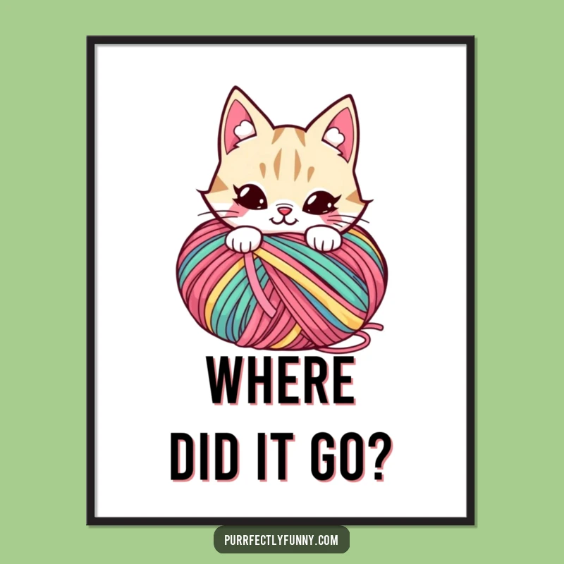 Funny Mischief Cat Yarn Poster: Playful Art for Your Walls