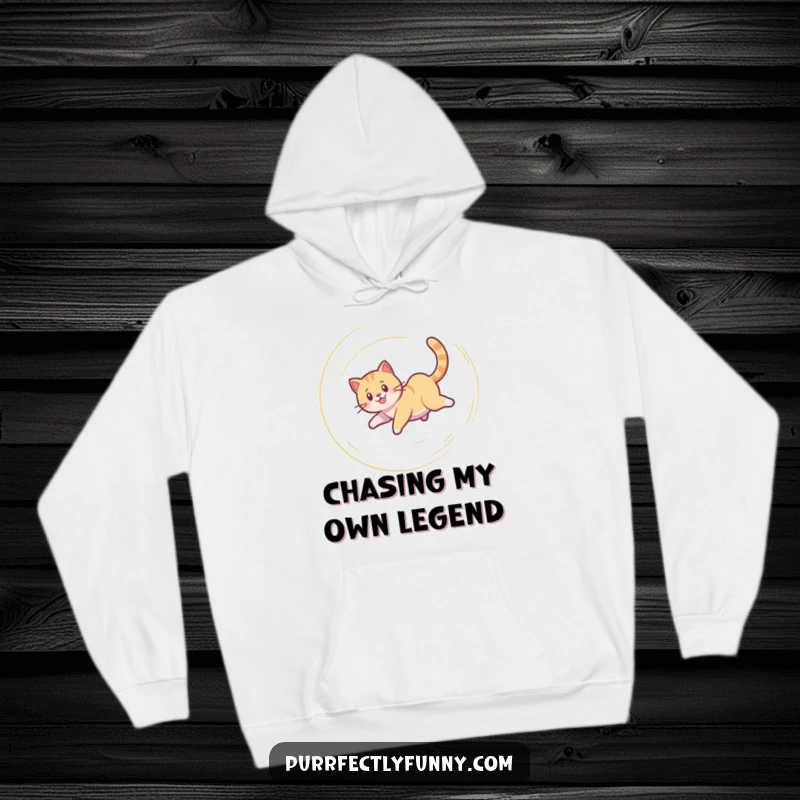 Funny Cat Hoodie: A warm hoodie with a funny illustration of a cat spinning in a happy, dizzy spiral after its tail.