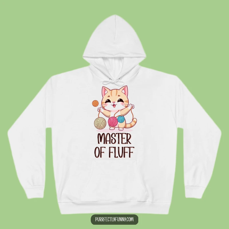 Cozy Funny Cat Juggling Yarn Hoodie - Warm & Whimsical Gift for Crafters
