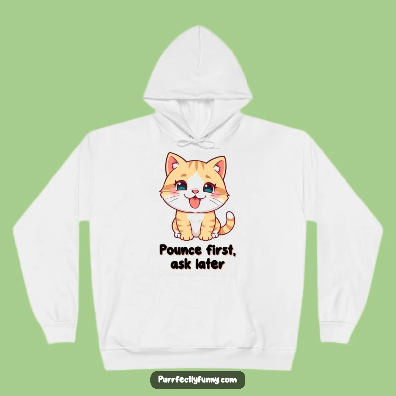Cozy Funny Cat Pouncing Hoodie - Tongue Out Warmth & Playfulness