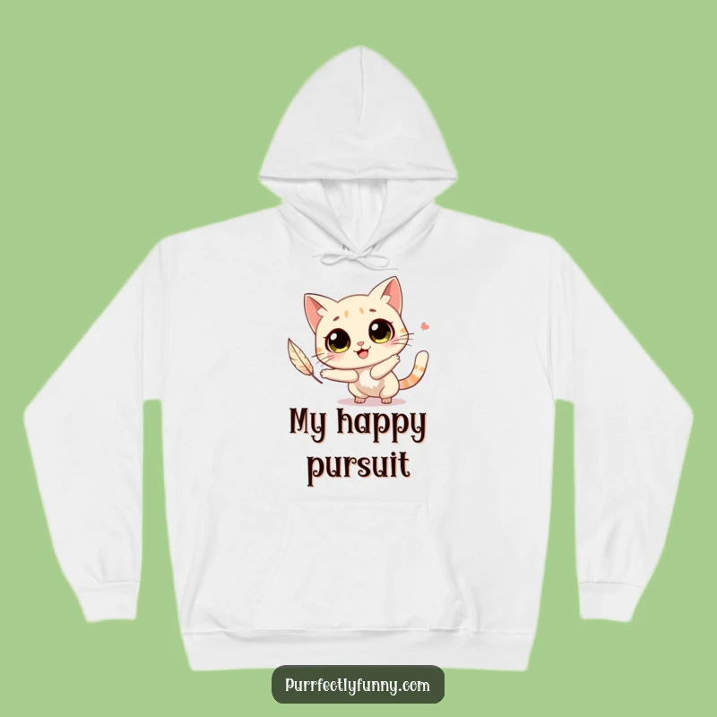 Cozy Funny Joyful Cat Feather Chase Hoodie Warm and Funny Gift