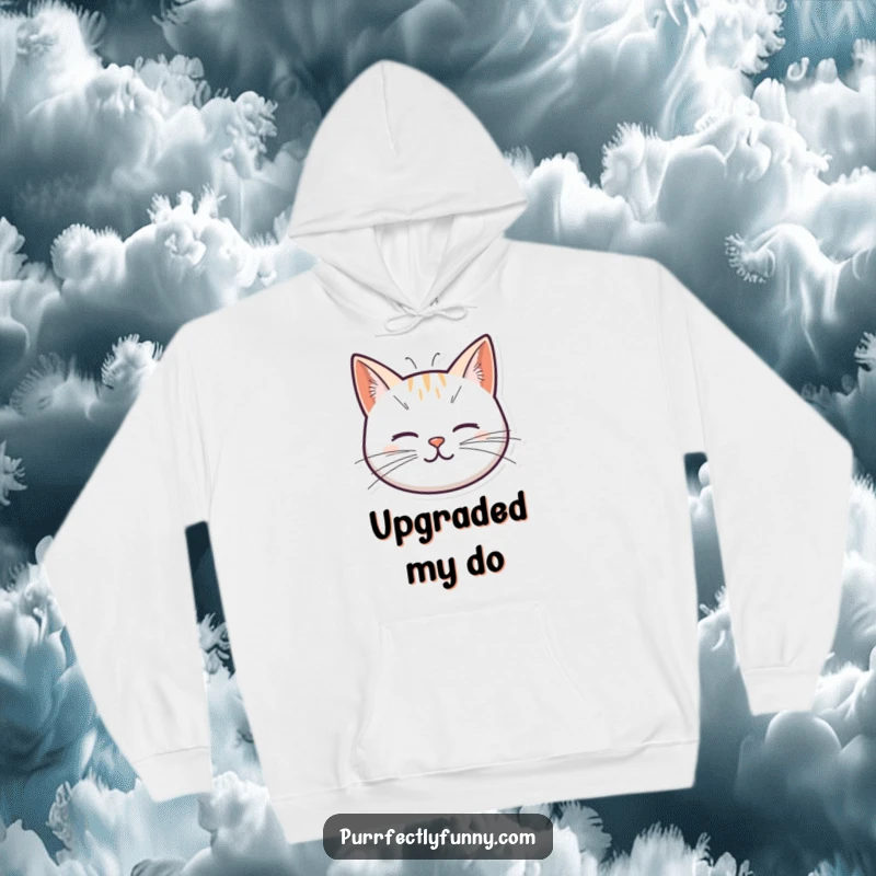 Funny hoodie depicting a stylized cat head, its whiskers comically designed as coiled springs, ready to add a bounce to your day.