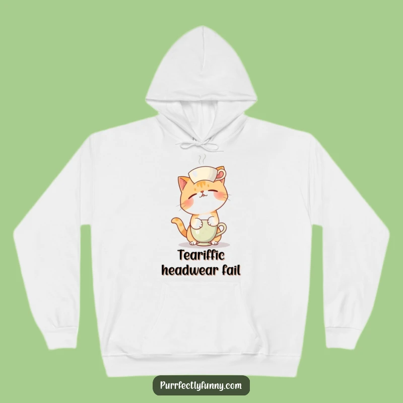 Cozy Funny Teacup Cat Fail Hoodie: Warm Comfort with a Hilarious Balancing Act Gift