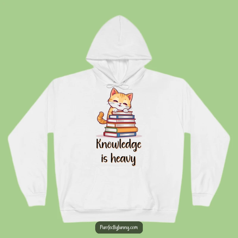 Funny Cat Book Balance Hoodie - Cozy & Comical for Studious Felines