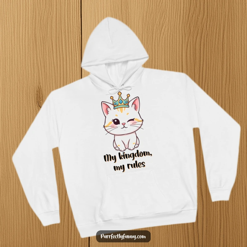 Funny Cat Hoodie: A warm hoodie with an illustration of a cat wearing a crown and tipping it with a wink.