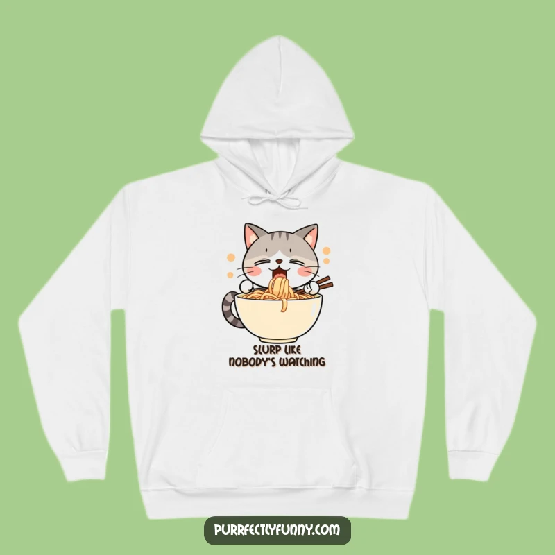Cozy Funny Noodle Cat Slurp Hoodie: Warm Comfort for Enthusiastic Eaters and Cat Fans Gift