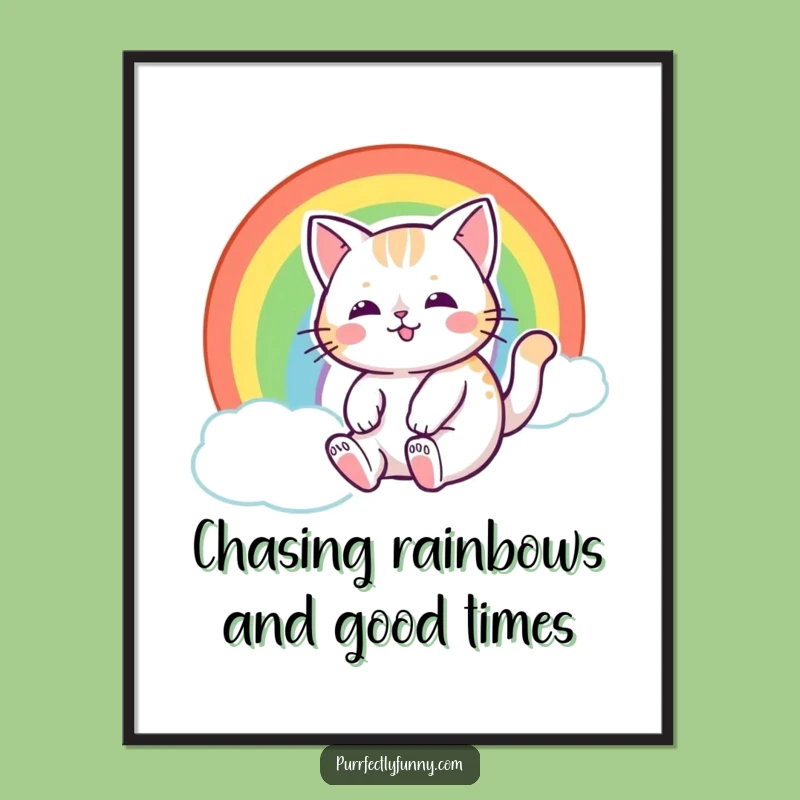 Free Printable Wall Art: Rainbow Sliding Cat Decor, Humorous Downloadable Art for Dreamy Spaces