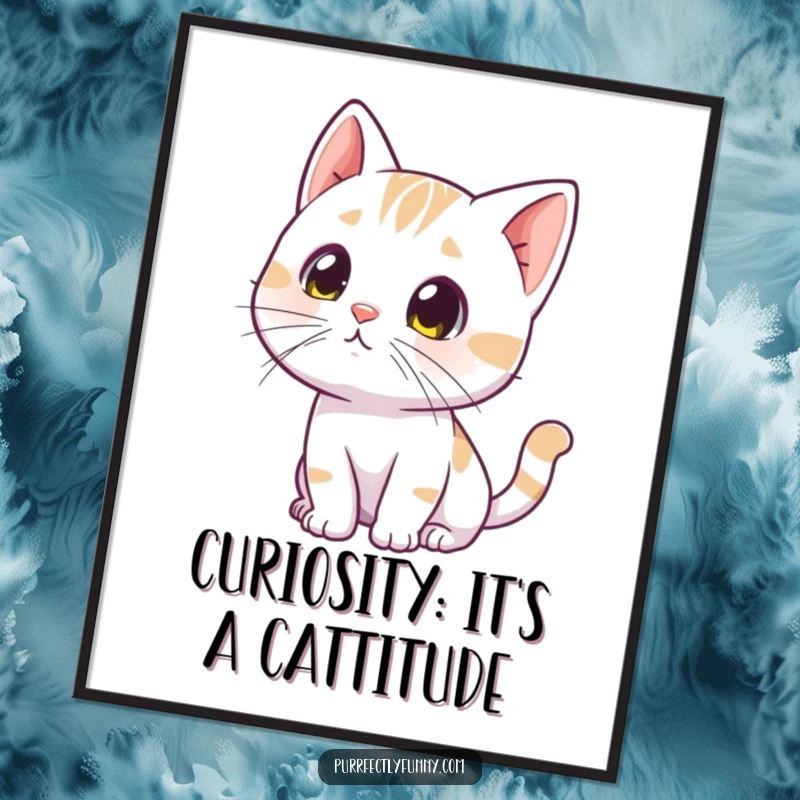 Funny Free Printable Wall Art: A cat with its head tilted inquisitively, whiskers twitching, focused on something unknown.