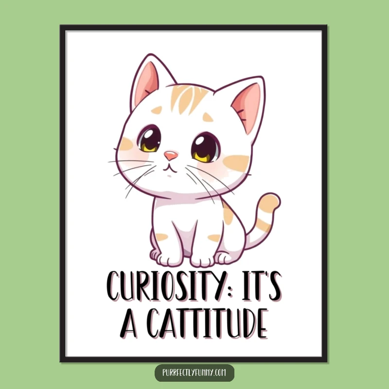 Funny Free Printable Wall Art: Curious Cat Tilting Head, Quirky Downloadable Art