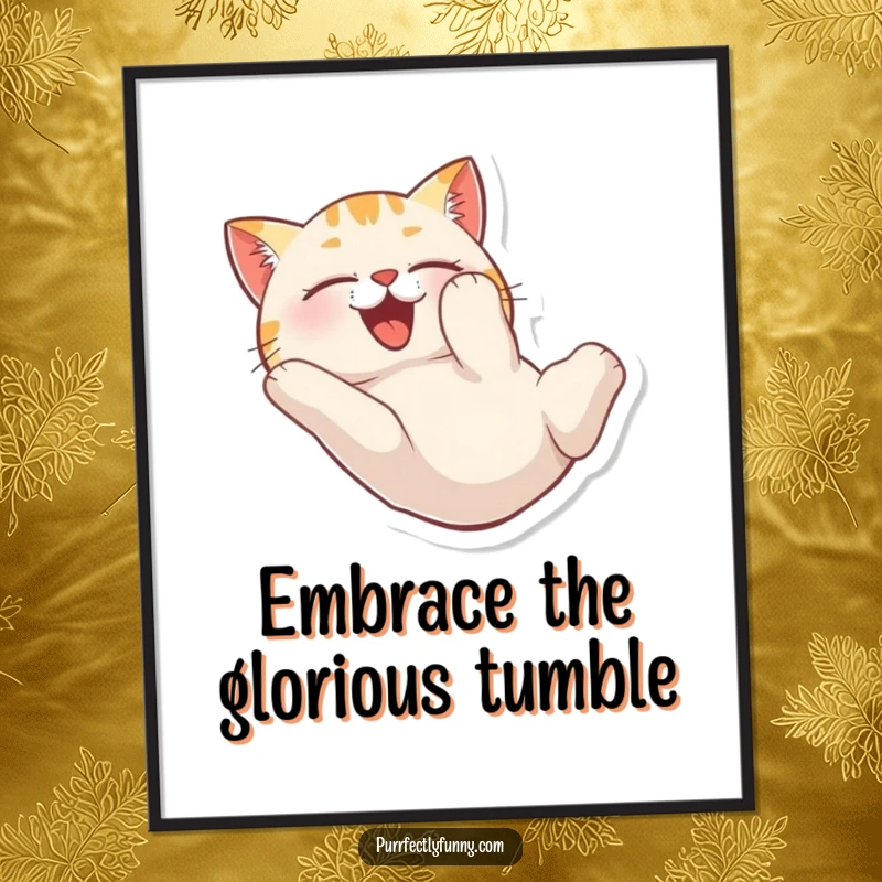 Funny Free Printable Wall Art: A cat tumbles head over heels, its expression one of pure, unadulterated delight.