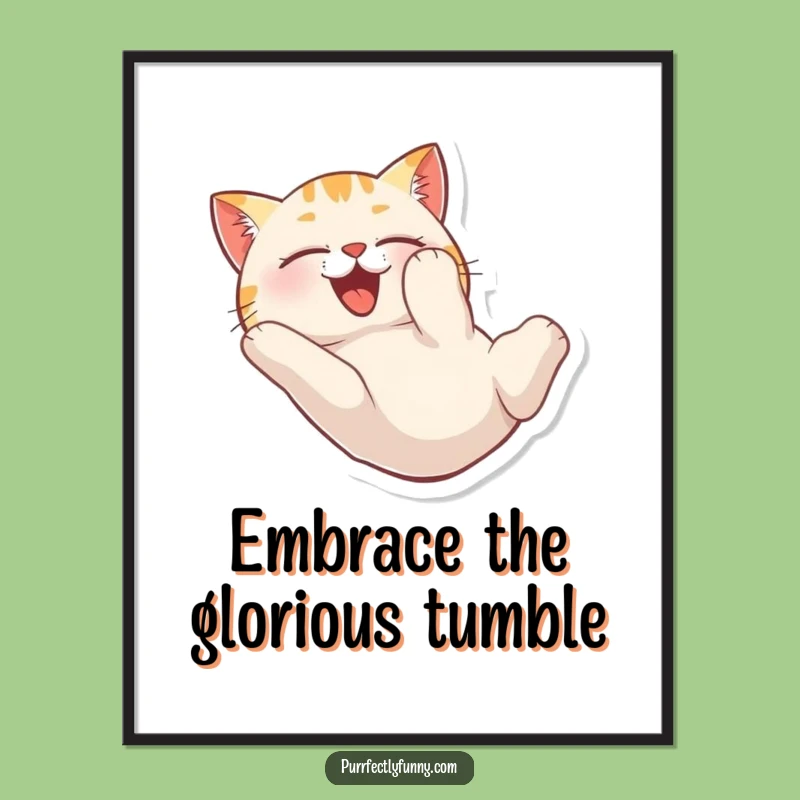 Free Printable Wall Art: Joyful Tumbling Cat, Humorous Downloadable Decor!