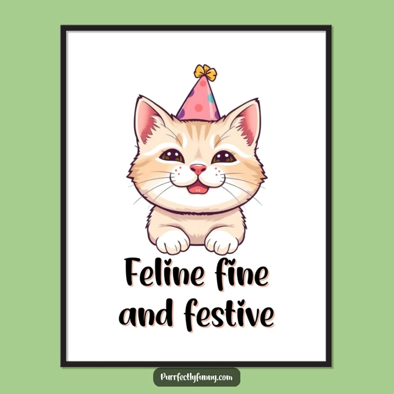 Funny Free Printable Wall Art: Grinning Cat Party, Downloadable Cat Art for Decor