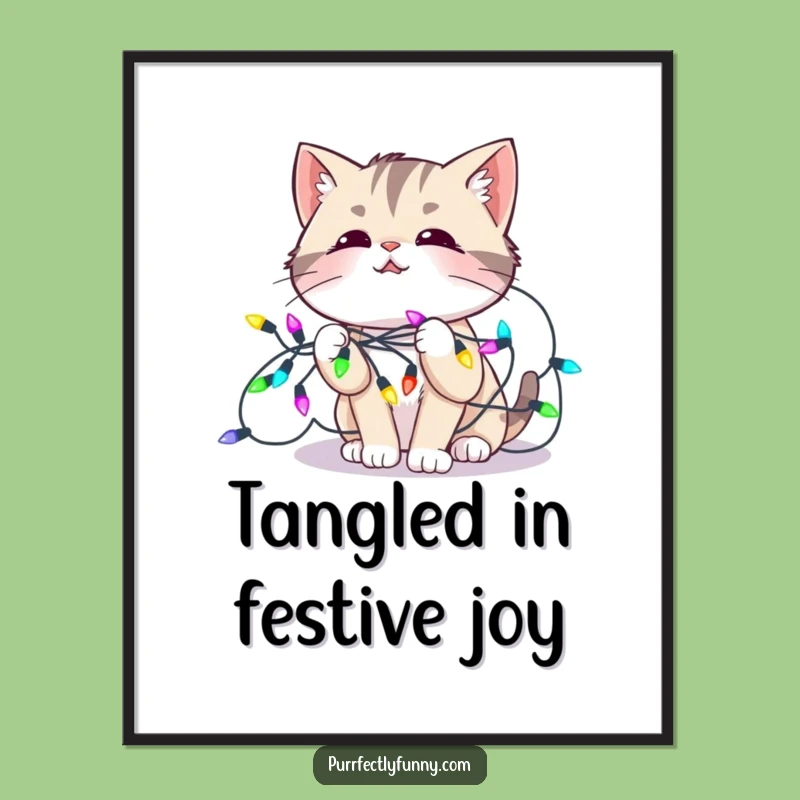 Free Printable Funny Cat Art: Lights Tangled Cat Chaos, Hilarious Downloadable Decor