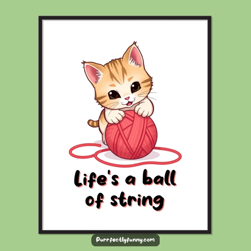 Free Printable Funny Cat Art: Playful Yarn Ball Chase, Hilarious Downloadable Decor