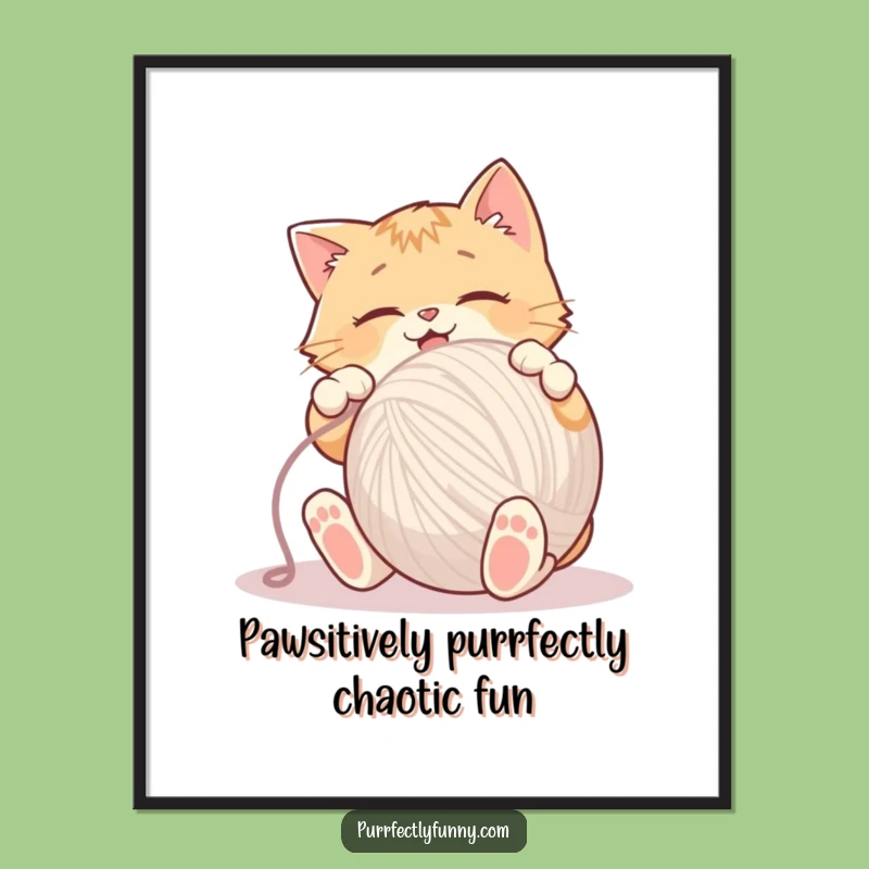 Free Printable Funny Cat Wall Art: Yarn Ball Mischief Downloadable Decor
