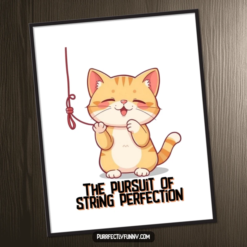 Funny Free Printable Wall Art: A cat playfully batting at a dangling string, full of motion and fun.