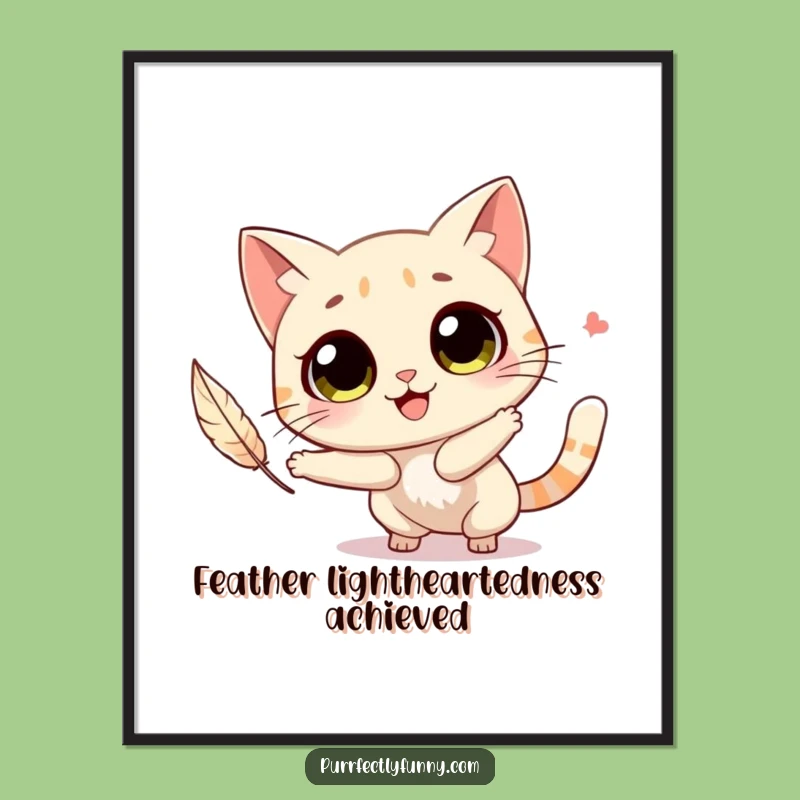 Free Printable Wall Art: Feather Chasing Cat Funny Downloadable Decor