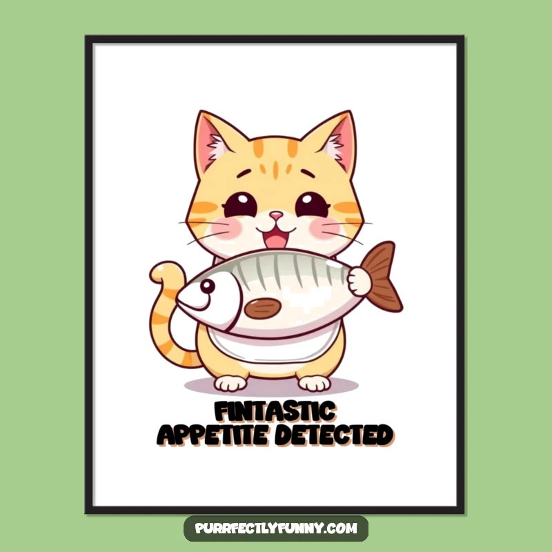 Free Printable Wall Art: Greedy Cat & Fish Feast, Hilarious Downloadable Decor