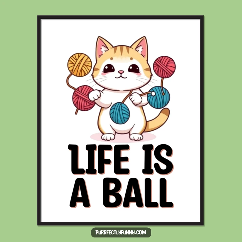 Free Printable Wall Art: Juggling Cat Dexterity - Downloadable Quirky Decor