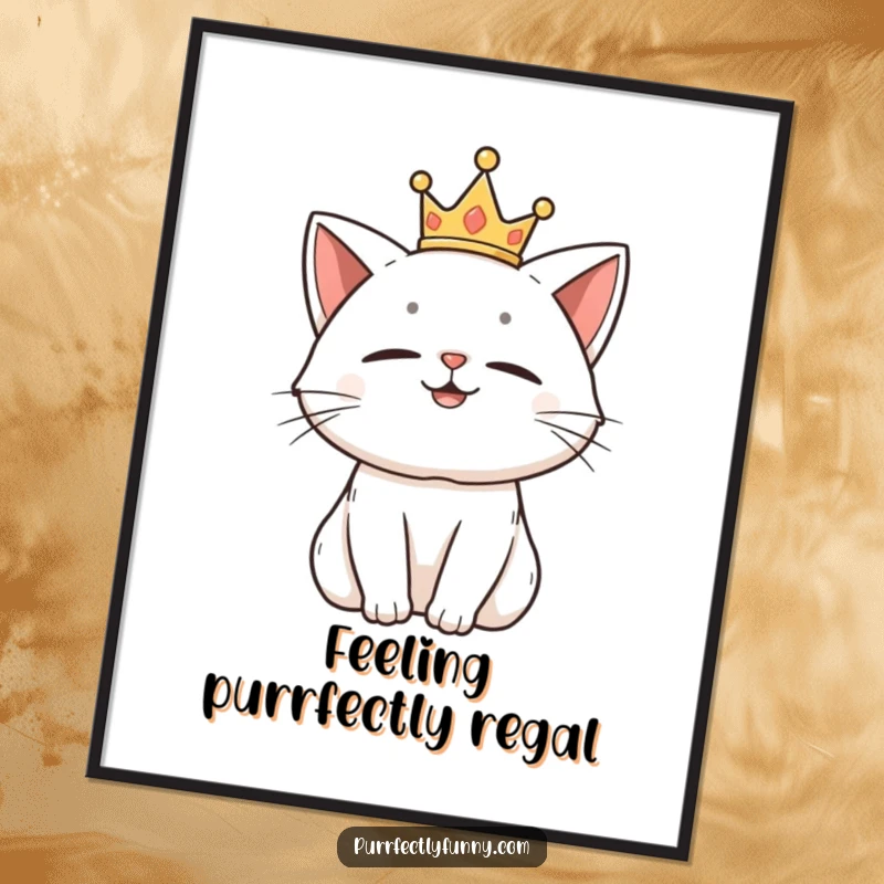 Funny Free Printable Wall Art: A proud cat wearing a tiny crown, exuding regal amusement and charm.