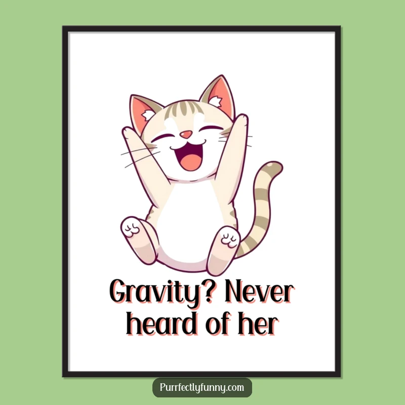 Funny Free Printable Wall Art: Cat Doing a Delightful Somersault, Quirky Downloadable Art