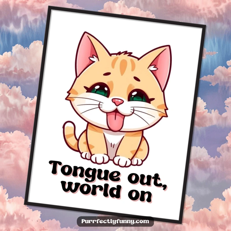 Funny Free Printable Wall Art: A Cat Character Sticking Its Tongue Out in a Goofy, Hilarious Expression